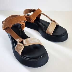 Zara Tan and Black Platform Sandals with Closure Size 9.5